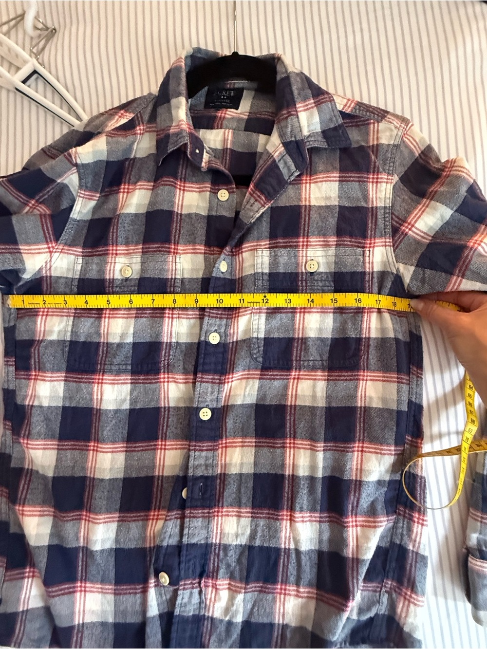 J. Crew Men's Navy, White, and Red Plaid Button-Down Shirt